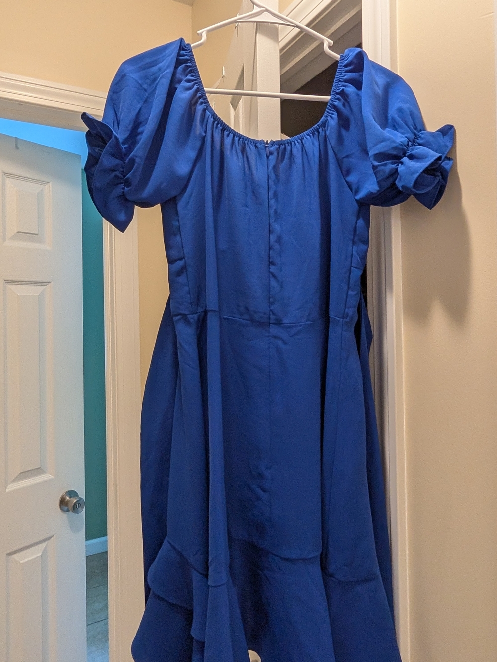 Blue Puff-Sleeve Women's Dress